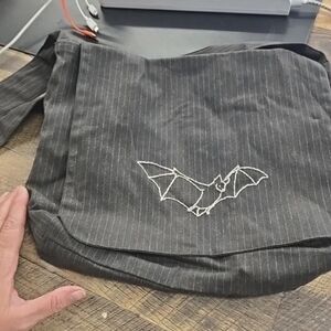 Gray Pinstripe Bat Embroidered Messenger Bag Thelittlestbird.com